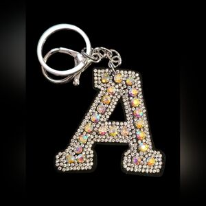 Sparkling "A" Initial Bag Charm Keychain